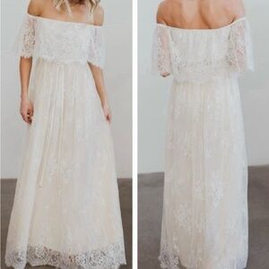 Baltic Born Off-Shoulder Lace Dress in Cream -Gwineviere